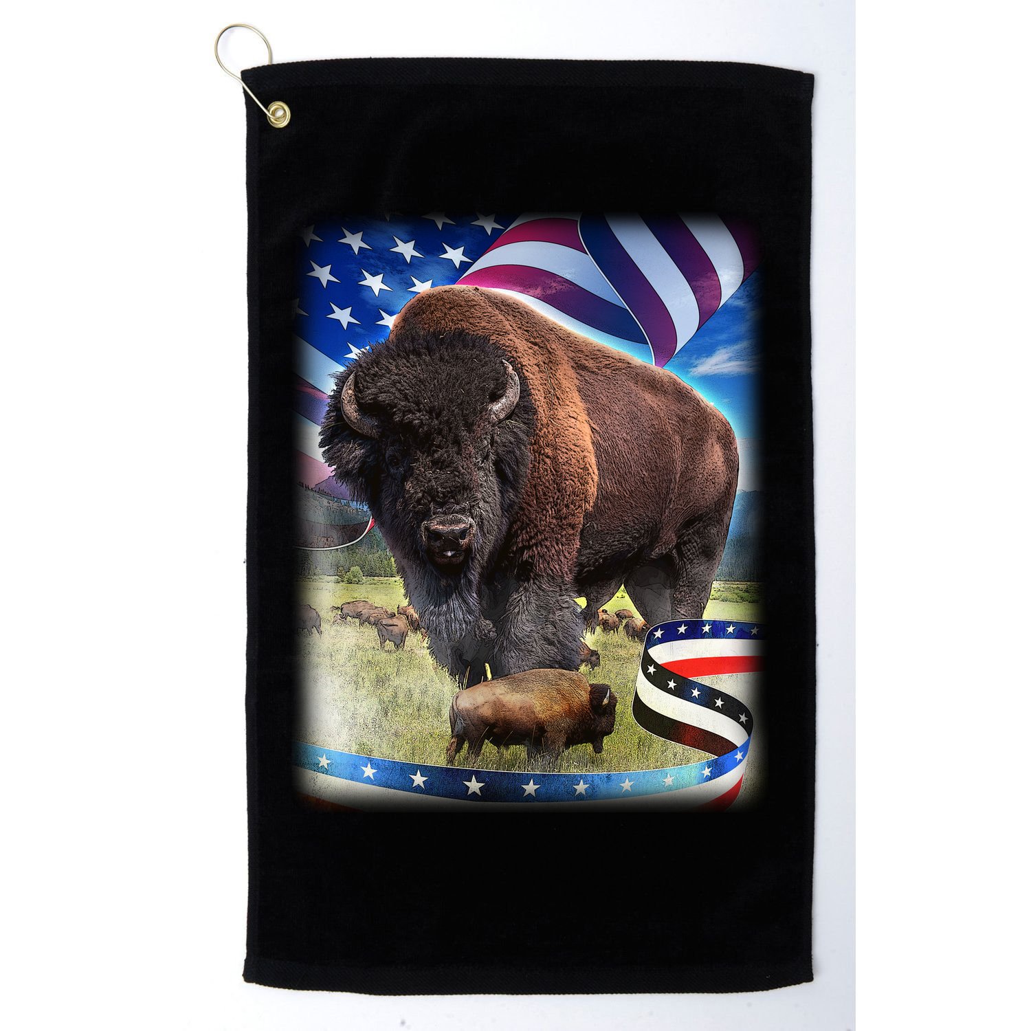 American Bison USA Flag Buffalo Golf Towel