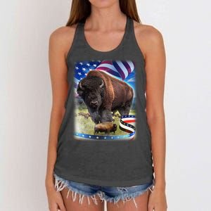 American Bison USA Flag Buffalo Women's Knotted Racerback Tank