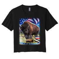 American Bison USA Flag Buffalo Women's Crop Top Tee