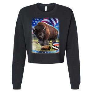 American Bison USA Flag Buffalo Cropped Pullover Crew