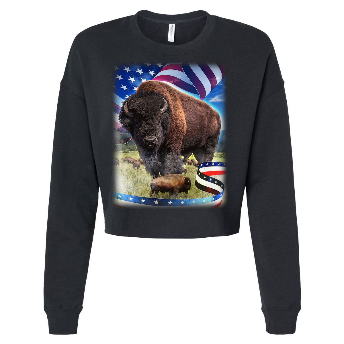 American Bison USA Flag Buffalo Cropped Pullover Crew