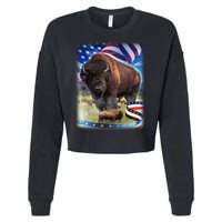 American Bison USA Flag Buffalo Cropped Pullover Crew