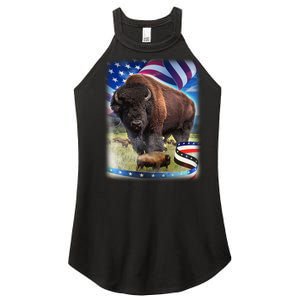 American Bison USA Flag Buffalo Women's Perfect Tri Rocker Tank