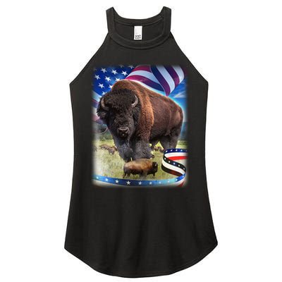 American Bison USA Flag Buffalo Women's Perfect Tri Rocker Tank