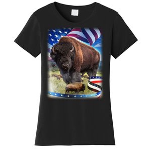 American Bison USA Flag Buffalo Women's T-Shirt