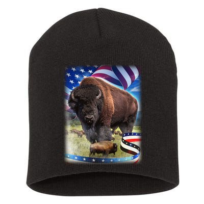 American Bison USA Flag Buffalo Short Acrylic Beanie