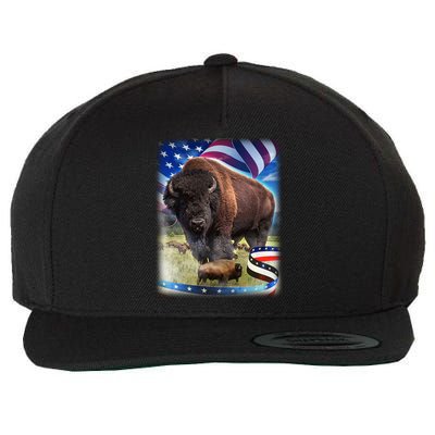 American Bison USA Flag Buffalo Wool Snapback Cap