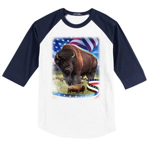 American Bison USA Flag Buffalo Baseball Sleeve Shirt