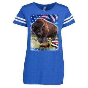 American Bison USA Flag Buffalo Enza Ladies Jersey Football T-Shirt