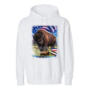 American Bison USA Flag Buffalo Garment-Dyed Fleece Hoodie