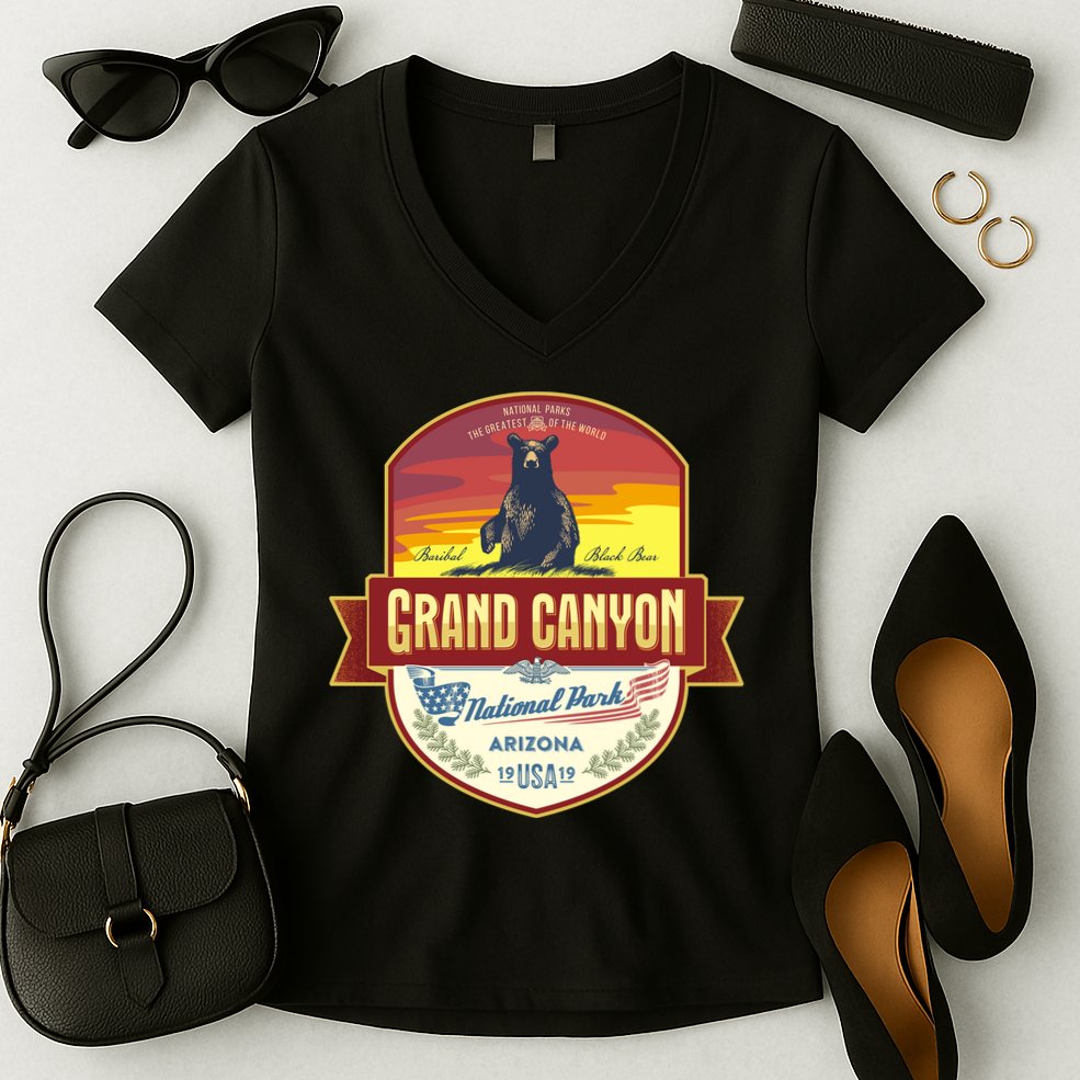 American Black Bear Grand Canyon National Park Women's V-Neck T-Shirt