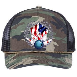 American Bowling Team Flag Retro Rope Trucker Hat Cap