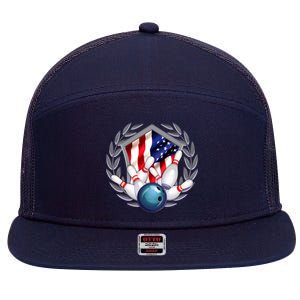 American Bowling Team Flag 7 Panel Mesh Trucker Snapback Hat