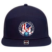 American Bowling Team Flag 7 Panel Mesh Trucker Snapback Hat