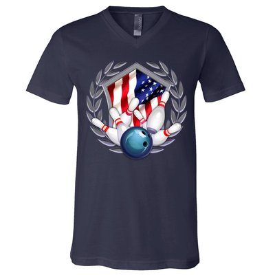 American Bowling Team Flag V-Neck T-Shirt