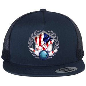 American Bowling Team Flag Flat Bill Trucker Hat