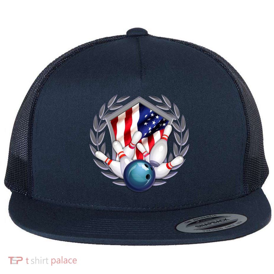 American Bowling Team Flag Flat Bill Trucker Hat