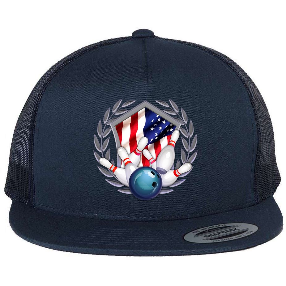 American Bowling Team Flag Flat Bill Trucker Hat