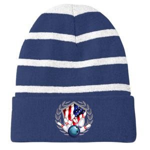 American Bowling Team Flag Striped Beanie with Solid Band