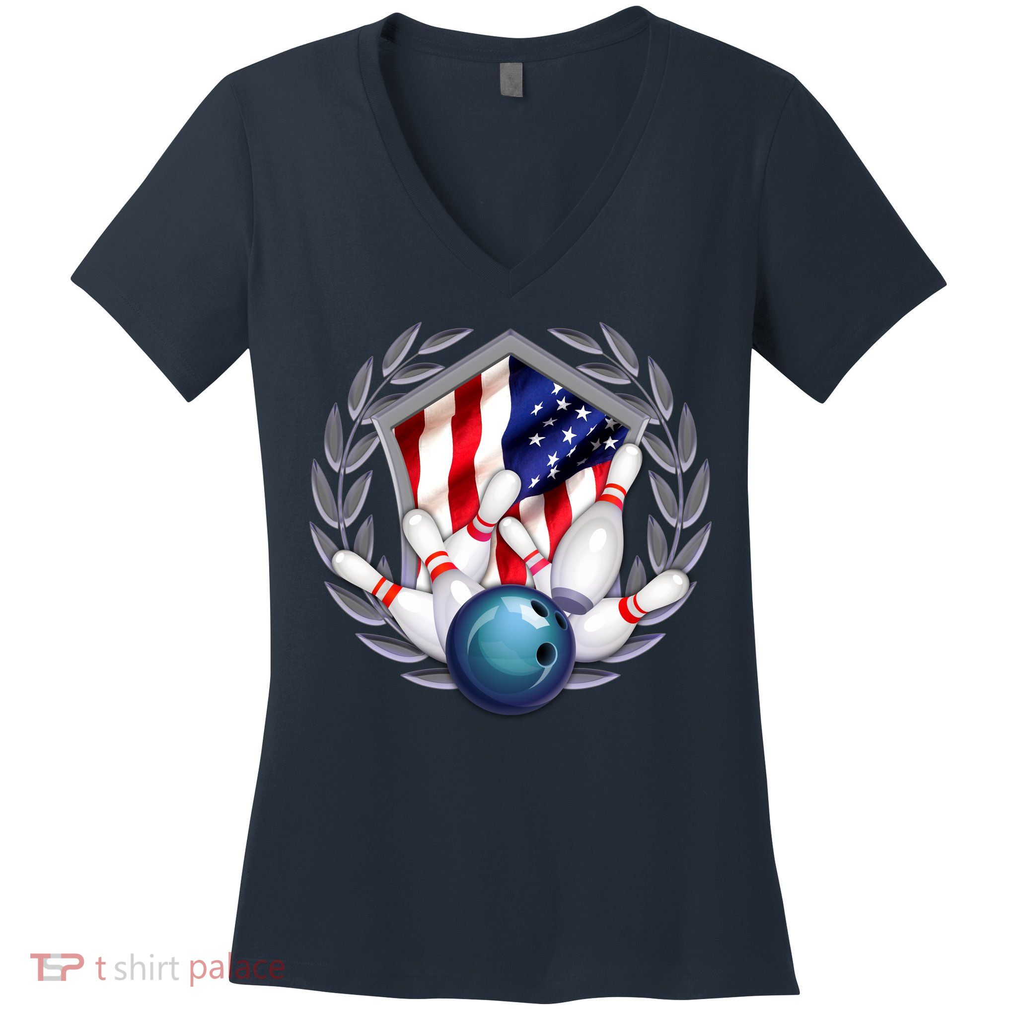 American Bowling Team Flag Women's V-Neck T-Shirt