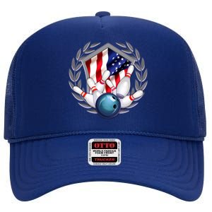 American Bowling Team Flag High Crown Mesh Back Trucker Hat