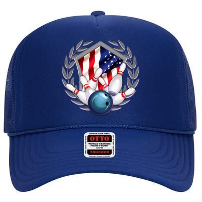 American Bowling Team Flag High Crown Mesh Back Trucker Hat