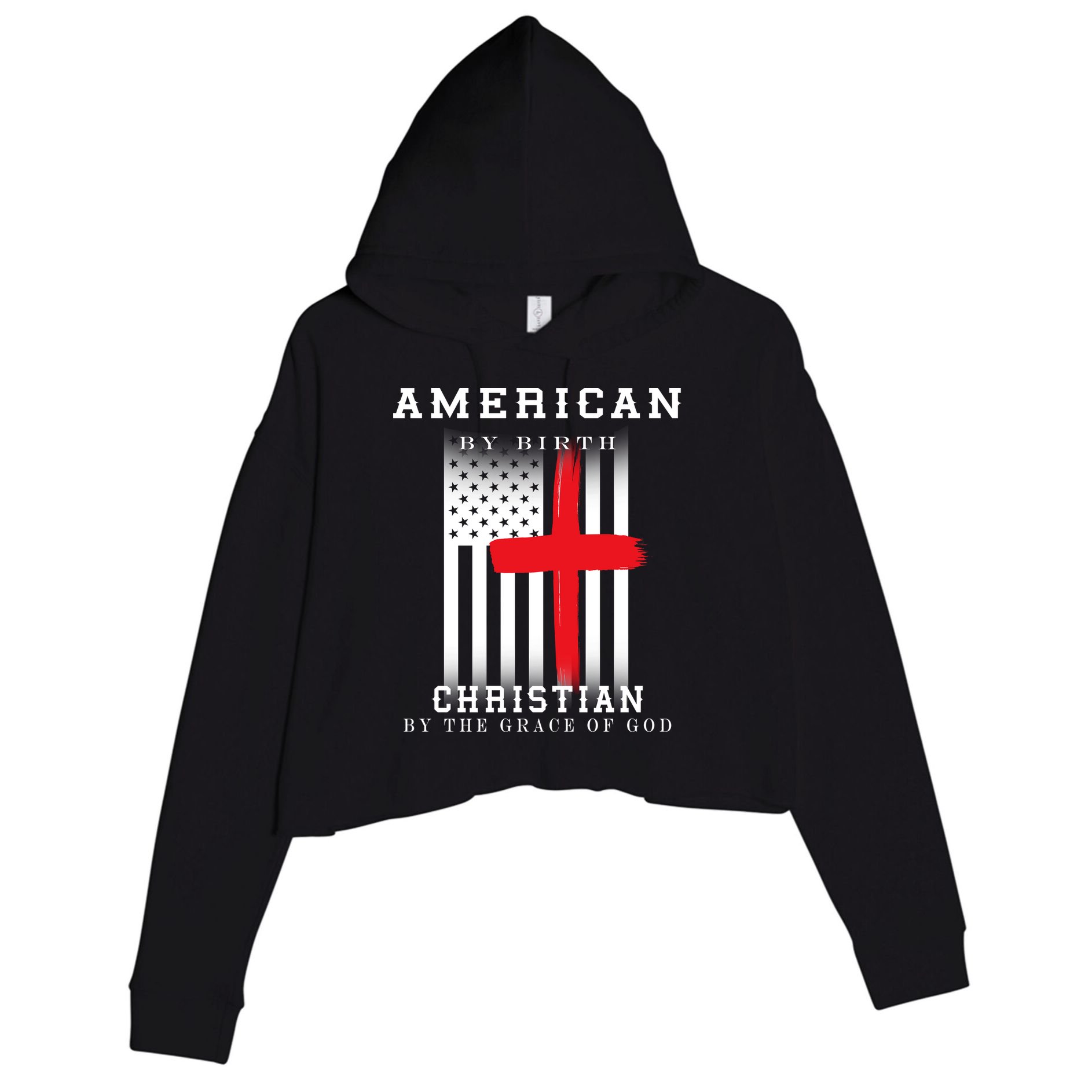 American By Birth Christian By The Grace Of God Crop Fleece Hoodie