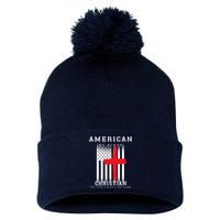 American By Birth Christian By The Grace Of God Pom Pom 12in Knit Beanie