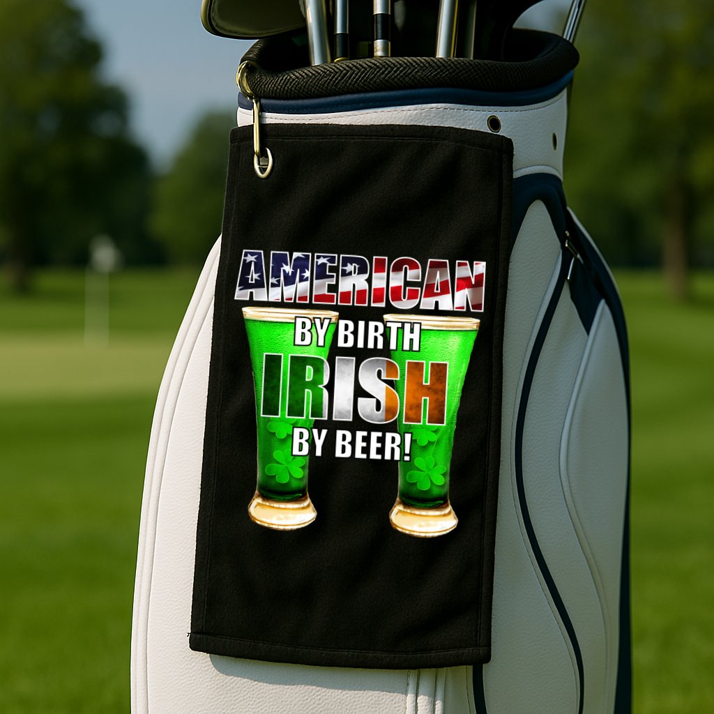 American By Birth Irish By Beer St. Patrick's Day Golf Towel
