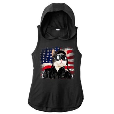 American Cat Air Force Pilot  Ladies PosiCharge Tri-Blend Wicking Draft Hoodie Tank