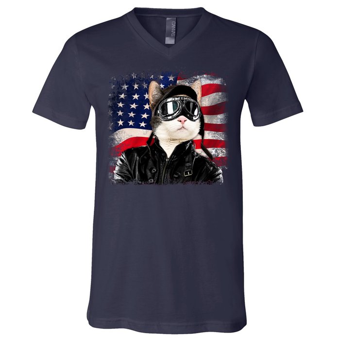 American Cat Air Force Pilot  V-Neck T-Shirt