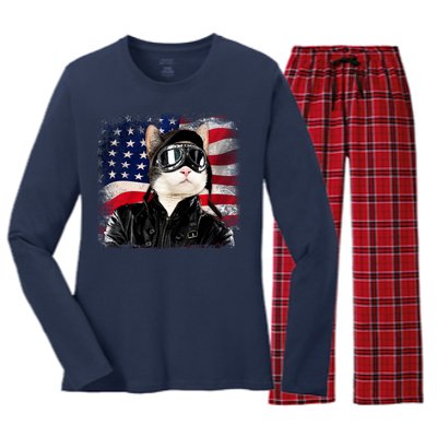 American Cat Air Force Pilot  Women's Long Sleeve Flannel Pajama Set 