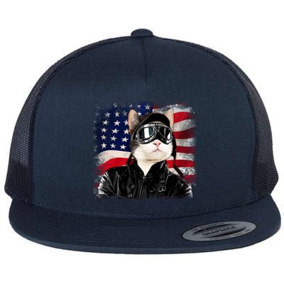 American Cat Air Force Pilot  Flat Bill Trucker Hat