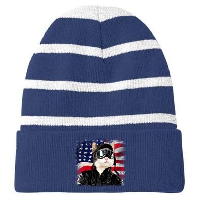 American Cat Air Force Pilot  Striped Beanie with Solid Band