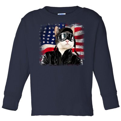 American Cat Air Force Pilot  Toddler Long Sleeve Shirt