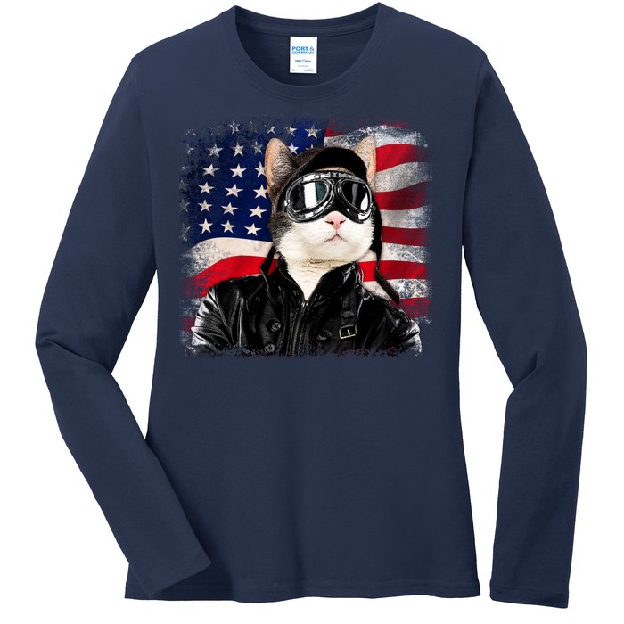 American Cat Air Force Pilot  Ladies Long Sleeve Shirt