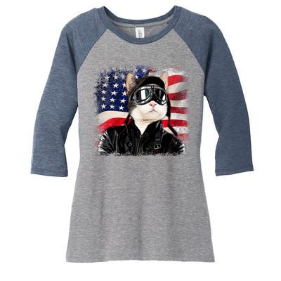 American Cat Air Force Pilot  Women's Tri-Blend 3/4-Sleeve Raglan Shirt