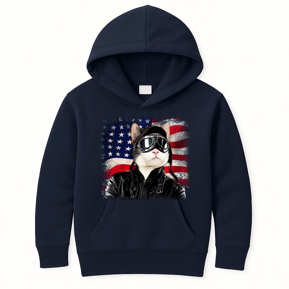 American Cat Air Force Pilot  Kids Hoodie