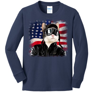 American Cat Air Force Pilot  Kids Long Sleeve Shirt