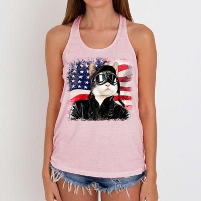 American Cat Air Force Pilot  Women's Knotted Racerback Tank