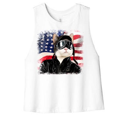 American Cat Air Force Pilot  Women's Racerback Cropped Tank