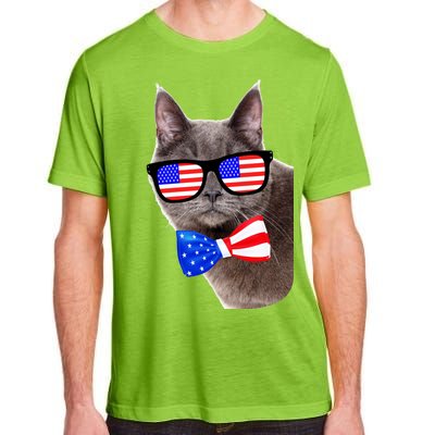 American Cat With USA Glasses And Bow Tie Adult ChromaSoft Performance T-Shirt