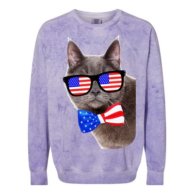 American Cat With USA Glasses And Bow Tie Colorblast Crewneck Sweatshirt