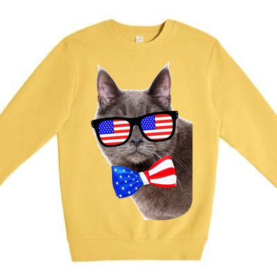 American Cat With USA Glasses And Bow Tie Premium Crewneck Sweatshirt