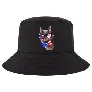 American Cat With USA Glasses And Bow Tie Cool Comfort Performance Bucket Hat