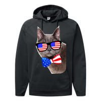 American Cat With USA Glasses And Bow Tie Performance Fleece Hoodie