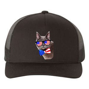 American Cat With USA Glasses And Bow Tie Yupoong Adult 5-Panel Trucker Hat