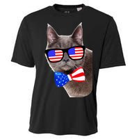 American Cat With USA Glasses And Bow Tie Cooling Performance Crew T-Shirt