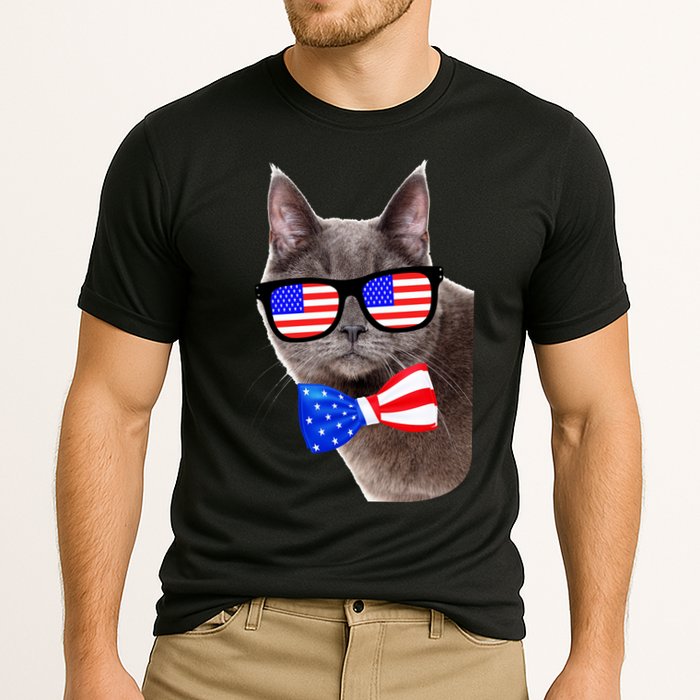 American Cat With USA Glasses And Bow Tie Cooling Performance Crew T-Shirt