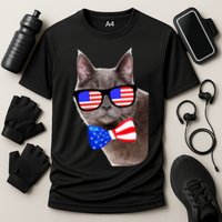 American Cat With USA Glasses And Bow Tie Cooling Performance Crew T-Shirt